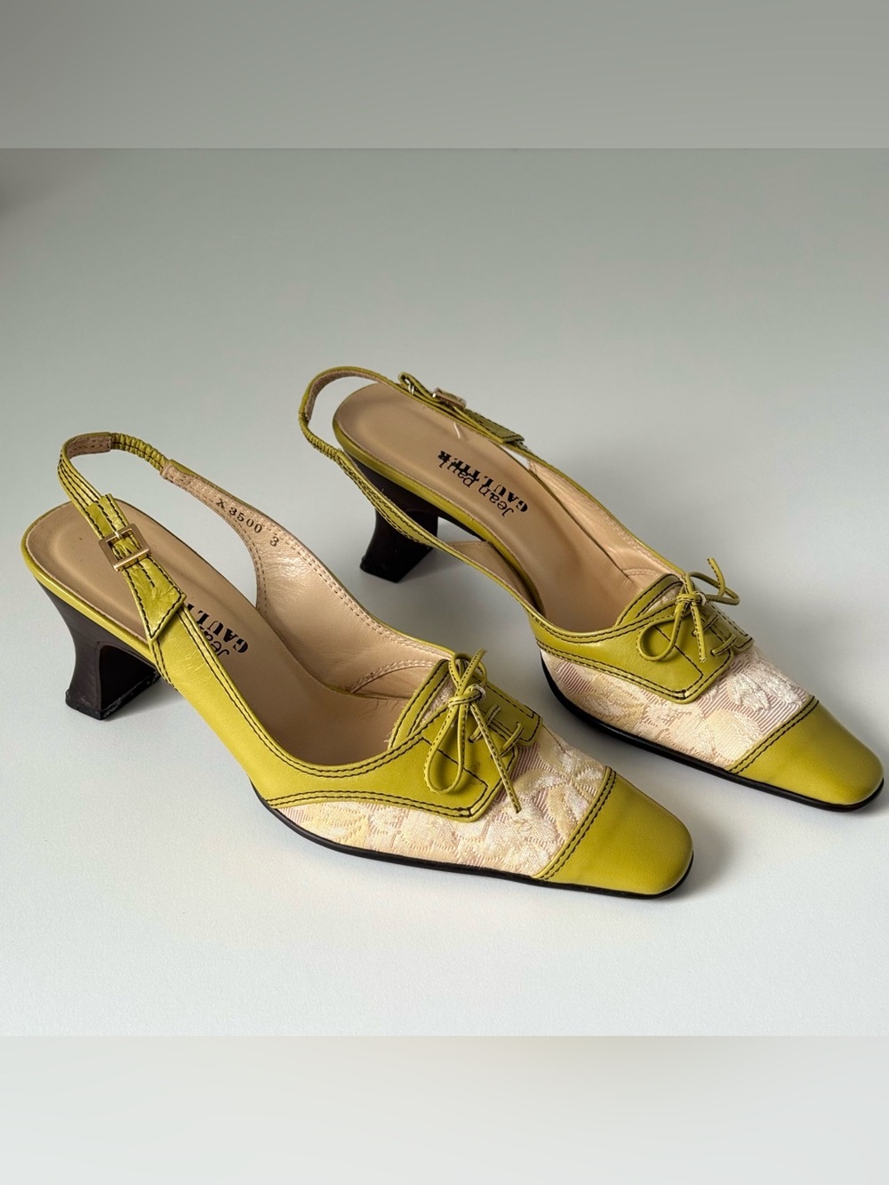 Jean Paul Gaultier Woven Floral Patchwork Leather Slingback Heels Pumps